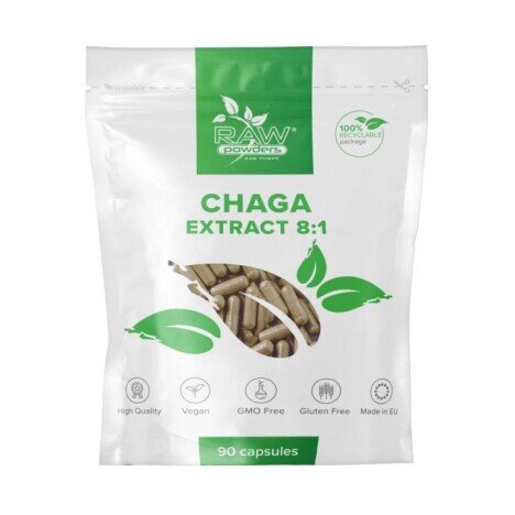 Chaga Extract 8:1 500mg 90 Capsule, Raw Powders